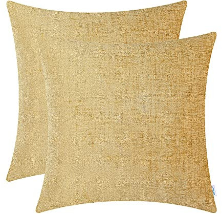 CaliTime Kissenbezüge Kissenhülle 2 Stück Cozy Kissenbezüge für Couch Sofa Heimdekoration Solide Gefärbt Weich Chenille 40cm x 40cm Gold