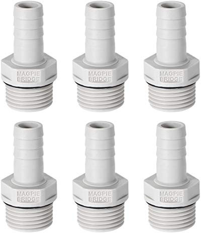 sourcing map 6 Stück PVC Schlauchanschluss Schlauchverbinder 12mm oder 15/32 mit Widerhaken x 1/2 G Stecker Rohr Schlauchtülle Wasseranschluss Verlängerung
