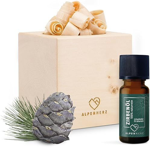 Alpen Herz Zirbenwürfel Set mit Zirbenöl 10 ml naturrein aus Österreich Zirbenholz Würfel Duftspender Zirben Duft Holz Deko Zirbe Diffusor Diffuser Geschenke Zirbelkiefer Zirbenlüfter Zirbenset Kerze