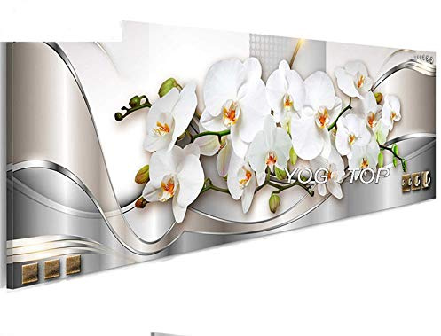 5D Diamond Painting Kit Full Drill Large Size DIY Diamond Art Embroidery Crystal Rhinestone Cross Stitch Adult Child Canvas Painting for Home Wall Decor White Orchids Flowers Square Drill,30x60cm
