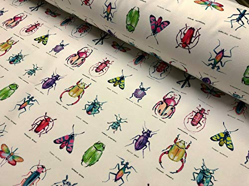 Elfenbeinfarbener Stoff, Motiv: Insekten, Marienkäfer, Libelle, Schmetterling, Grashüpfer, Käfer, Motte, Käfer, Baumwolle, Vorhang, Heimdekoration, für Vorhänge, Polstermaterial, 140 cm breit
