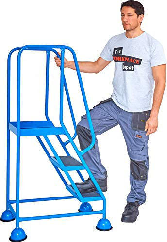 The Workplace Depot Mobile Safety Steps with Handrail and Cupped Feet -Durable Steel Frame for Industrial and Commercial Use (3 Tread)