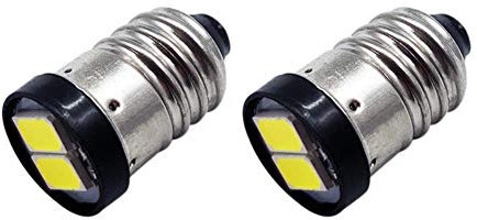 Ruiandsion 2 Stück 6V E10 LED Lampen Weiß 5630 2SMD E10 Schraubensockel Mini Glühbirnen Ersatz Upgrade Taschenlampe Arbeitsscheinwerfer Taschenlampe Werkzeuge