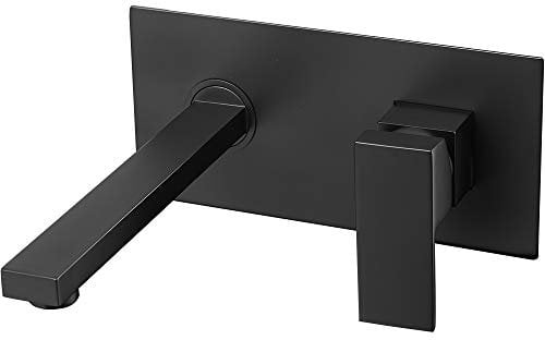 VALAZ Grifo Lavabo Negro Mate Empotrado | Grifo Lavabo Monomando, Mezclador Agua Fría y Caliente, Ahorro de Agua | Instalación Fácil y Rápida | Latón, Inoxidable, Cuadrado, Serie Tajo