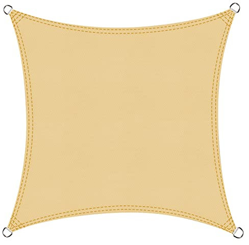 Cool Area Toldo Vela de Sombra Impermeable Cuadrado 2x2m Protección UV PES Toldos para Patio Exterior Jardín Terraza-Arena