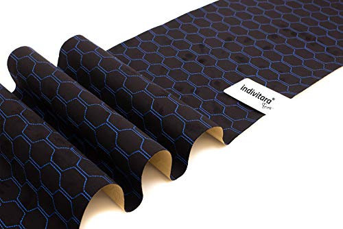indivitara® Stitch Black Honeycomb Neptun Mikrofaserstoff selbstklebend mit echten Nähten Wildleder Optik Kunstleder Wildlederimitat Microfaser Stoff Stretch Dehnbar Folie