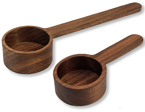 DOERDO 2PCS Wood Coffee Measure Scoop Wooden Measuring Teaspoon Tablespoon for Coffee Beans Ground Beans Protein Powder Spices, 16.8cm, 9.8cm