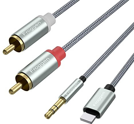 Lightning auf Cinch Kabel, Cinch auf Klinke Kabel Chinch Audiokabel, 3.5mm Klinke Stecker auf Zwei Cinch Stecker Nylon Ummantelung Vergoldeter Stecker, Kompatibel mit iPhone, für Lautsprecher usw