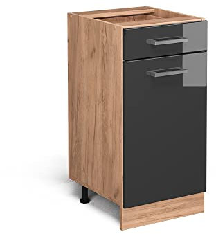 Vicco Küchenunterschrank R-Line, Anthrazit Hochglanz/Goldkraft Eiche, 40 cm ohne Arbeitsplatte