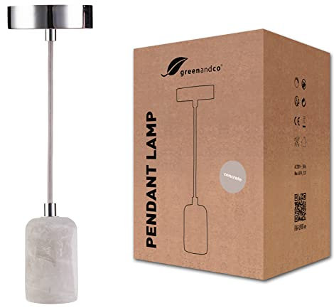 greenandco® lámpara colgante de techo Vintage E27 hormigón con cable textil acortable de 150 cm, para iluminación interior, estilo moderno, 230V
