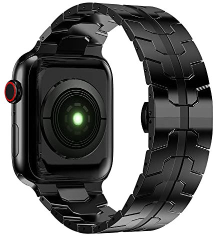 ANYE Cinturino Apple Watch 45mm 44mm 42mm, Cinturino iWatch Series 6 44mm Acciaio Inossidabile Sportivo Cinturini di Ricambio per Apple Watch SE Series 7 6 5 4 3 2 1,Nero