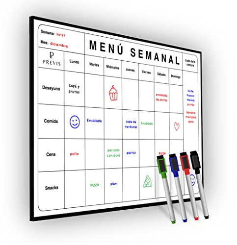 Previs Menú Semanal Magnético A4 - Pizarra Cocina Magnetica Nevera - Calendario Semanal Nevera Iman