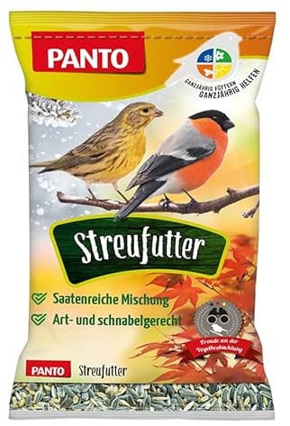 PANTO Streufutter für Wildvögel 6 x 2,5 kg – Vogelfutter aus Sonnenblumenkernen, Getreide & Nüssen für Körnerfresser, ganzjähriges Wildvogelfutter für Futterstellen