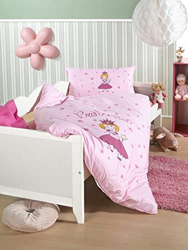 Carpe Sonno Kinderbettwäsche 135x100 cm Prinzessin-Bettwäsche Babybett Bettwäsche für Babys Mädchen - Baumwolle Babybettwäsche Set 2tlg mit Kissenbezug 40x60 cm Bettbezug rosa