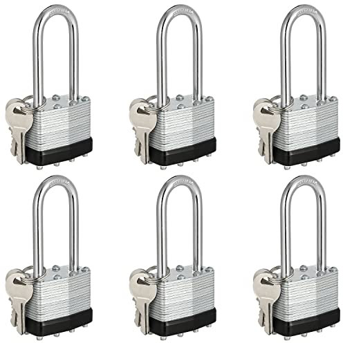 Travate Keyed Alike Padlocks, Laminated Heavy Duty Padlocks Keyed Alike Set of 6, Key Lock with 1-9/16(40mm) Wide Body 2-inch Long Shackle for Storage Unit, Sheds, Garages and Fence