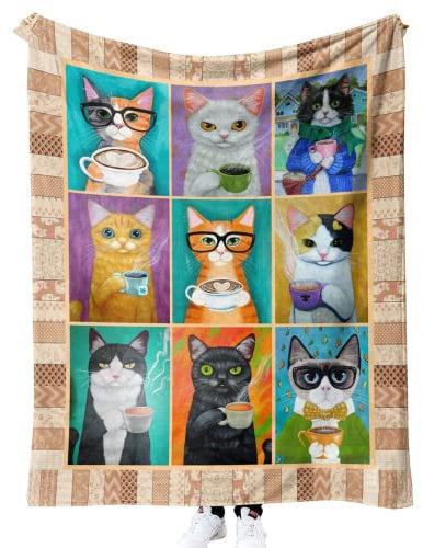 PSTX 3D drucken Cartoon decke150x200cm katzenmotiv Kinder und Erwachsene kuscheldecke flauschig Katze Geschenk Flanell fleecedecke sofadecke (a-4,150x200cm)