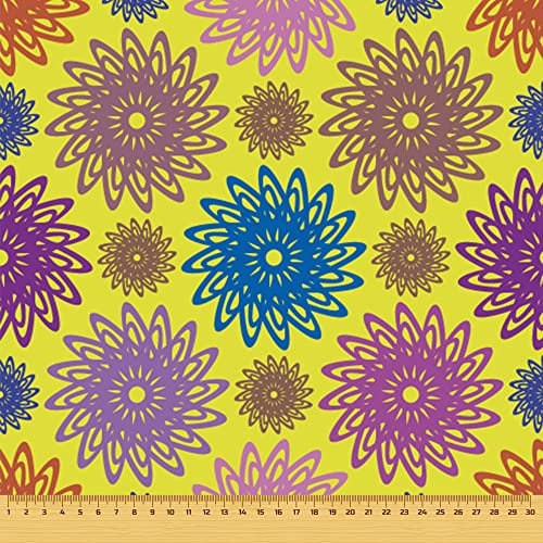 HEKO PANELS Stoff Oxford Wasserdichte Meterware CanvasPolyester Stoff Zum Nähen Nähstoffe Möbelstoffe Dekostoffe Handwerken Wasserabweisend Blickdicht Mandala Bunt Gelb 100 x 155 cm