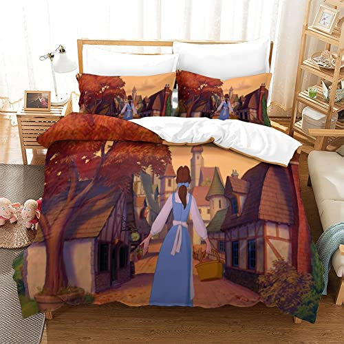 Die Schöne und das Biest Bettwäsche Bettbezug 135x200 cm Bettwäsche Set mit Reißverschluss und Kissenbezug Jugendliche Kinder Erwachsene Bettbezüge Bequem Hypoallergenic Mikrofaser