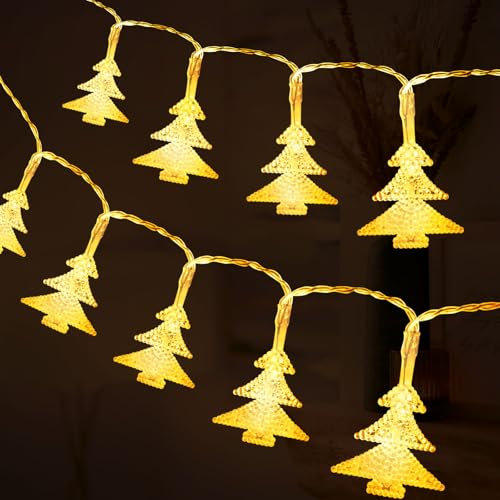 AUAUY Weihnachtsbaum-Lichterketten, 6M/19.6 ft 40 LED Batteriebetriebene Lichterketten, 2 Modi Wasserdichte für Innen-Außen-Hochzeitsfeier Neujahr Garten Weihnachtsdekoration (Warmweiß)