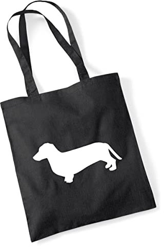 Huuraa Jutebeutel Dackel Silhouette Geschenk 10 Liter Black Baumwolle Dackel Präsent