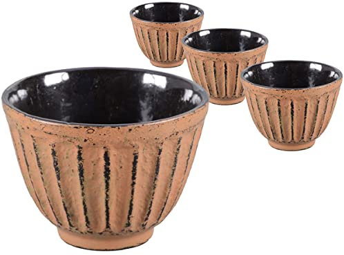 tea4chill Gusseisen Teetasse Hiroki ocker 100ml. Traditionelle asiatische Gusseisen Teebecher im Set. Ideale Ergänzung für Gusseisen Teekanne.