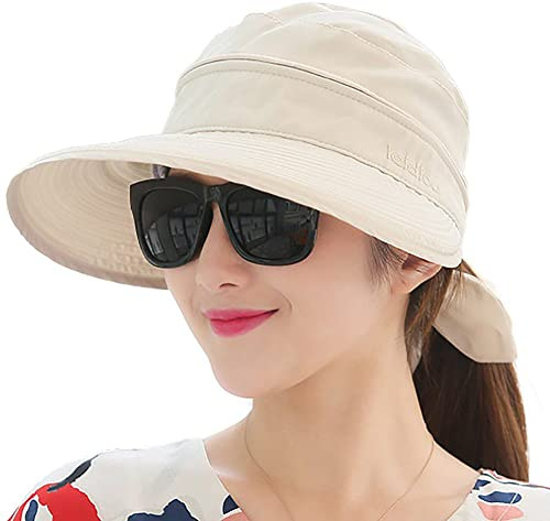 JowTreex Womens Sun Visor Hat Wide Brim, 2 in 1 Zip-Off Sun UV Protection Foldable Adjustable Beach Visor Hat for Women (as8, Alpha, m, Beige)