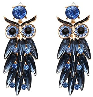 Eulen-Ohrringe für Damen, Eulen-Quasten-Ohrringe süße Tiere für Mädchen, blaue Eulen-Hängeohrringe, böhmische Eule großes Auge, Eulen-Ohrstecker aus Glas, NO, Nein, Nein