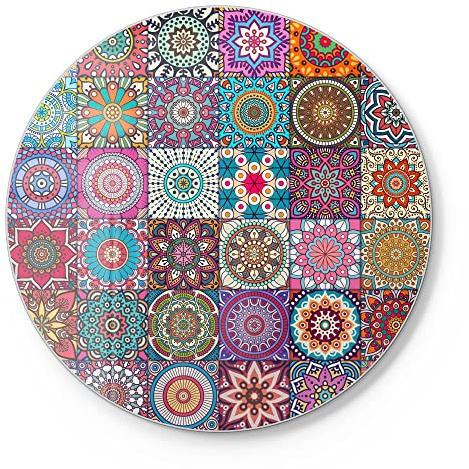 DEQORI Schneidebrett aus Glas | rund Ø30 cm | Motiv Orientalische Muster | Design Schneideplatte für Küche | Frühstücksbrett antibakteriell & rutschfest | Glasplatte & Servierplatte