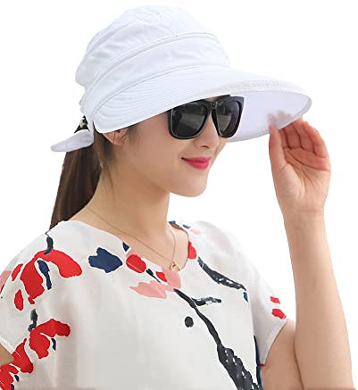 Sonnenhut Damen Strandhut Sonnenschutz Sommerhut mit Reißverschluss Breite Krempe Kappe Faltbar Visor Cap Abnehmbar Sonnenmütze Atmungsaktiv Frauenhut Outdoor Schirmmütze für Reisen Camping Golf