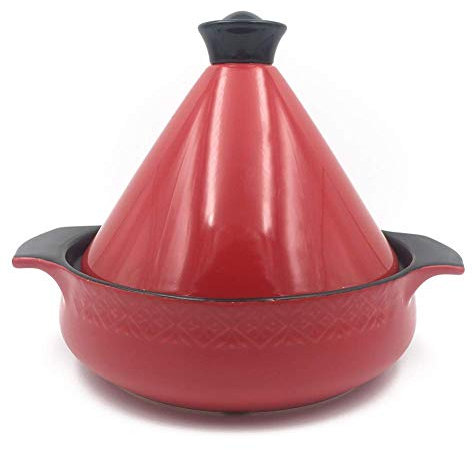 Braiser Pan Healthy Pot Olla de Barro para estofar, Olla de Barro para cocinar a Mano, Olla de cerámica con Tapa roja (Rojo 1.58Quart)