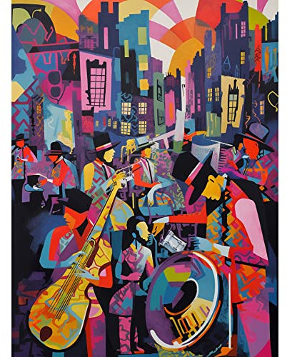 Artery8 New Orleans Jazz Festival Street Musicians Playing Music City at Sunset Abstract Modern Painting Unframed Art Print Poster Wall Decor 12x16 inch
