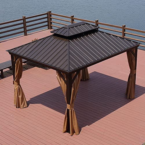 RNQZ Deluxe Hardtop Terrassenpavillon, doppelstöckiger Outdoor-Aluminium-Pavillon Hardtop für Rasen und Garten, mit Vorhängen und Netz,3x3m
