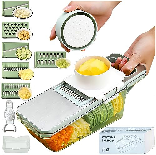 Mandolina Professionale, 6 in 1 Regolabile Affettaverdure, Affettatrice Verdure con Contenitore per Alimenti, multifunzionale Taglierina per Cibo e Frutta