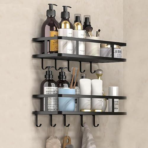 Pasdrucn Bathroom Storage Bathroom Shelf Bathroom Organiser Bathroom Shelf No Drill Shower Shelf Bathroom Caddy 11.8 * 4.72 * 2.1in Comes with 10 Hooks