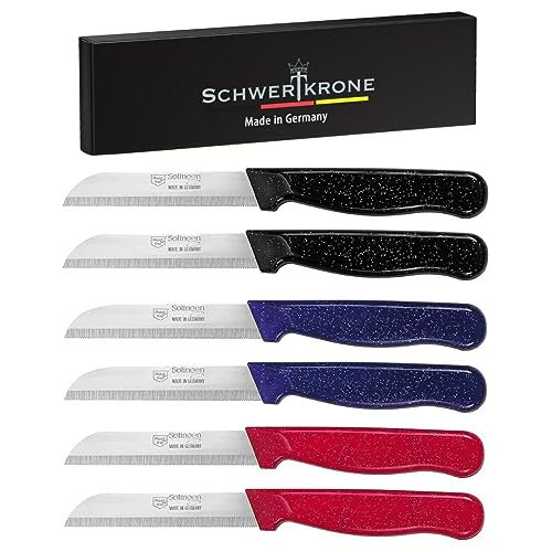 Schwertkrone 6 Küchenmesser Set gezahnt Made in Germany Solingen Schälmesser Obstmesser Gemüsemesser Allesschneider Edelstahl rostfrei Kneipchen Messer
