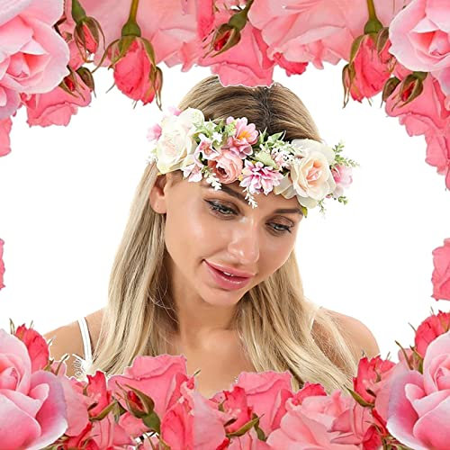 CHSEEO Blumenkranz Blumenkrone Damen, Künstliche Simulationsblume Krone Verstellbarer Girlande Photo Requisiten für Damen Braut Brautjungfern Haarschmuck Hochzeit Zeremonie Festival Party Strand #9