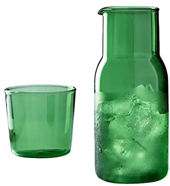 Blanketswarm Juego de Jarra de Agua Y Vaso Junto a la Cama, Jarra de Agua de 520 Ml con Taza Jarra de Vidrio con Vaso Taza de Café Helado Decantador de Enjuague Bucal para Baño(Verde)