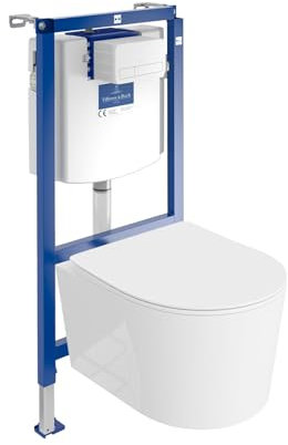 Lavita ViConnect H112 Vorwandelement Unterputz WC mit Bedienplatte + Wand Hänge Tiefspül WC Loso Weiß Spülrandlos + WC Sitz Komplettset Unterputz Spülkasten Toilette Komplett Sett WC