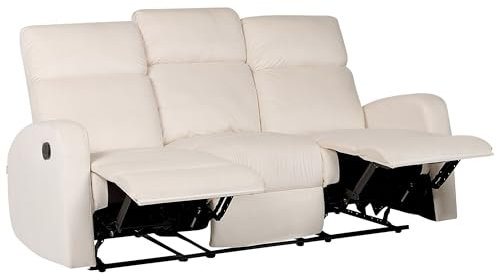 Beliani Manuell verstellbares 3-Sitzer Sofa Samt cremeweiß Relaxfunktion modern Verdal