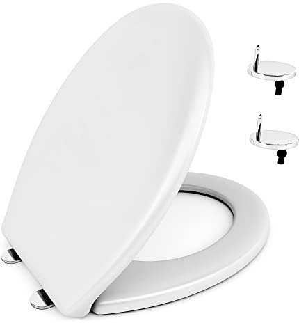 Toilet Seat in White, Toilet Seat with Quick Release for Easy Clean, Standard Toilet Lid Comes with Adjustable Hinges and Fittings, Durable Loo Seat in Oval Shape and Soft Close