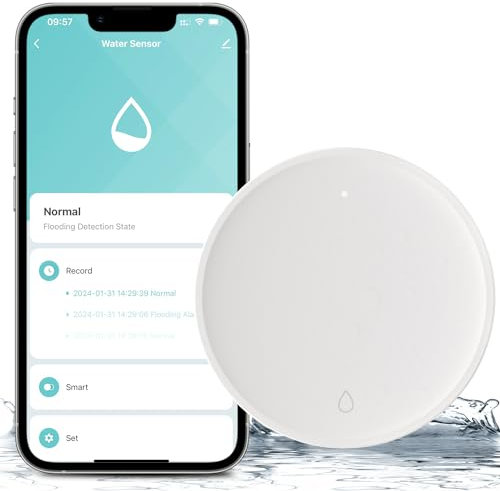 AVATTO Smart Wassermelder Zigbee mit Batterie für MQTT | Home Assistant | ZigBee2MQTT | Tuya Erfordert AVATTO Zigbee Hub, Zigbee Wassersensor APP Alarm Wasserwächter für Küchen, Keller