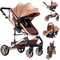Reenborn Kinderwagen 3 in 1, Buggy mit Zwei Umkehrbaren Schiebemodi, Kinderwagen mit Rahmen Aluminiumlegierung, Kinderwagen 3 in 1 Komplettset mit Ein-Klick-Faltdesign Hohe Landschaft (739 Beige)