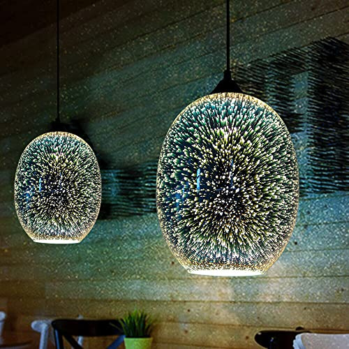 Qussse Modern 3D Bunt Glas Deckenleuchte Pendelleuchte Feuerwerk LED Hängelampe Beleuchtung Einstellbar E27 Lampe für Wohnzimmer Restaurant Schlafzimmer Bar 22 * 32cm
