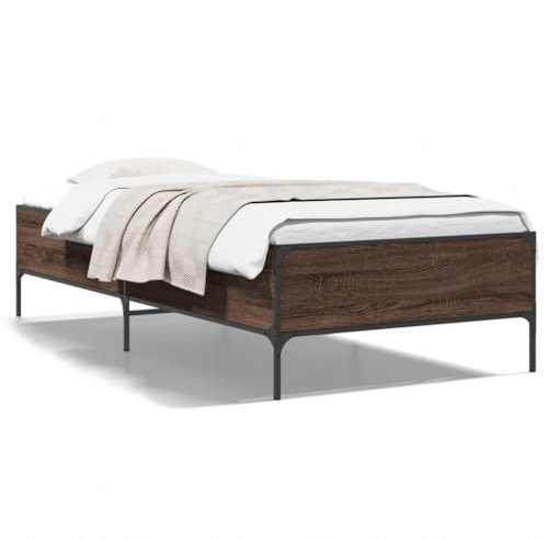 UTSRABFA Palettenbetten Bettgestell Etagenbetten Tagesbetten Bettgestell Braun Eichen-Optik 75x190 cm Holzwerkstoff Metall Geeignet für Wohnungen, Schlafzimmer, Arbeitszimmer, Büros