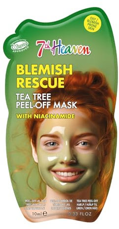 7th Heaven Tea Tree Peel Off Face Mask with Niacinamide, Blemish Rescue Cleansing, Hydrating and Vegan Peel Off Mask - Genuine 7th Heaven Face Masks Skincare