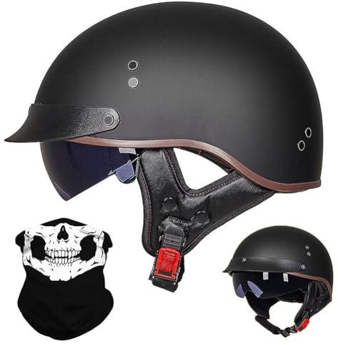 BYGMWEP Retro Motorradhalbhelm, Halbschalenhelm mit ECE, Jethelm Retro, Chopper Helm, Retro Motorrad Helm, Scooter-Helm, Offenem Helm, mit Sonnenblende, für Männer und Frauen M~XXL