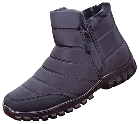 Bottes d'hiver doublées chaudes pour homme - Fermeture éclair - Bottes thermiques imperméables en coton - Bottines plates en daim - Tige courte - Bottines plates - Chaussures d'hiver confortables et