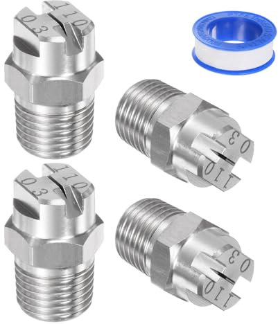 M METERXITY 4-Pezzi Ugello a Ventaglio Piatto, 110 Gradi 1/4BSPT Maschio Acciaio Inossidabile Ugelli Idropulitrice Sostituzione Ugello Pulitore Nastro Tenuta per Pistole Acqua (Orifizio 1,1mm)