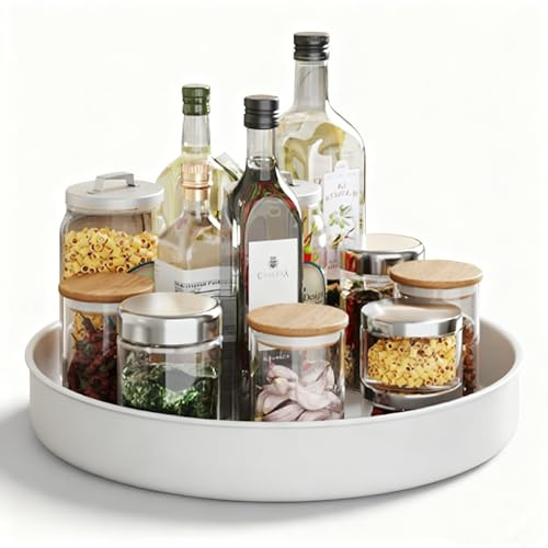 PIGPIGFLY Küchen Organizer,Drehteller Organizer Küche,360 Grad Rotierender Vorratsbehälter Für Lebensmittel,Gewürzhalter aus Rostfreiem Edelstahl,Lazy Susan(Weiß/20cm)