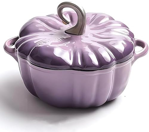 BESTXH Pumpkin Cocotte, Non-Stick Stock Pot, Stew Pot Soup Pot, Pumpkin Cast Iron Dutch Oven, Pumpkin Shape Cooking Pot, Enamel Pot with Lid, For Various Stoves,Purple,3.7L